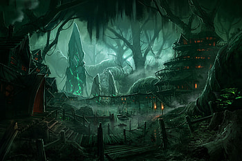 Fantasy Forest Village Night HD wallpaper