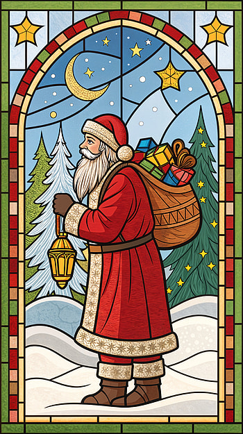 Santa Claus : A Festive Stained Glass Delight, Christmas, stained glass, winter, gift HD phone wallpaper