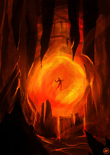 Art, Rocks, Bright, Ball, Glow, Cave, Demon, Levitation HD phone wallpaper
