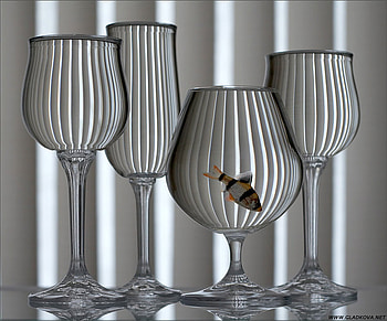 Still Life With Fish, composition, still life, goldfish, four, nice art , glases HD wallpaper