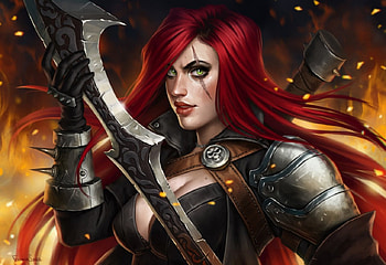 Katarina, awesome, red hair, long hair, beauty, nice, mmorpg, cg, sinister, league of legends, game, , warrior, sexy, sweet, sword, gorgeous, hot, beautiful, blade, video game, pretty, rpg, lol, redhead, lovely, realistic HD wallpaper