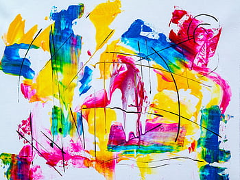 Colorful abstract expressionism showcasing vibrant hues and dynamic brushwork on canvas. HD wallpaper
