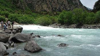 People, Nature, Rivers, Trees, Stones, Flow, Day, Tourists HD wallpaper