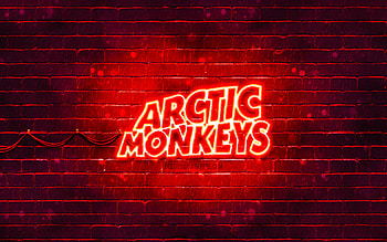 Arctic Monkeys red logo, , british rock band, music stars, red brickwall, Arctic Monkeys logo, Arctic Monkeys neon logo, Arctic Monkeys HD wallpaper