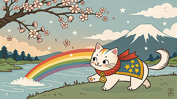 Nyan Cat Ultra : A Vibrant Rainbow Adventure, nyan cat, cat, rainbow, cherry blossom, landscape HD wallpaper