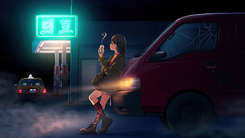 Anime Girl Drinking Cold Drink Can At Late Night Convenience Store, anime-girl, van, alone, night, artist, artwork, art, digital-art, ai, deviantart HD wallpaper