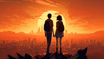 Watching The Sunset Together, anime-girl, anime, artist, artwork, digital-art HD wallpaper