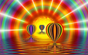 Balloons at Sunset, colorful, balloons, rainbow, colors, fractal, sunset HD wallpaper