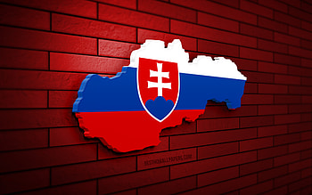 Slovakia map, , red brickwall, European countries, Slovakia map silhouette, Slovakia flag, Europe, Slovak map, Slovak flag, Slovakia, flag of Slovakia, Slovak 3D map HD wallpaper