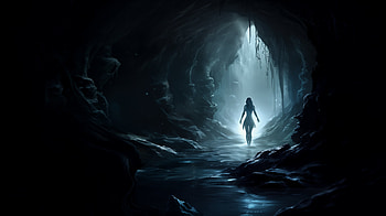 Water Cave, girl, dark ambiance, AI Art HD wallpaper