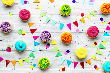 Happy Birtay!, sweet, colorful, white, cupcakes, party, wood, texture, birtay, card HD wallpaper