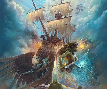 The voyage, ship, yasuartstudio, art, fantasy, yasu art studio, yasushi matsuoka, girl, water, wings HD wallpaper