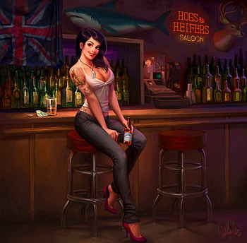 Saloon, abstract, fantasy, girl, beauty HD wallpaper