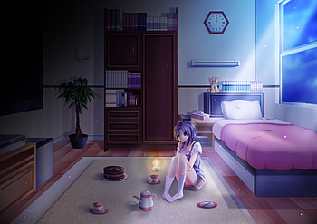 Anime Girl Alone In Room On Her Birtay, anime-girl, anime, alone, sad, artist, artwork, digital-art HD wallpaper