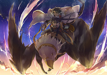Akatsuki and Shiroe, lover, awesome, purple hair, cute, long hair, purple eyes, beauty, nice, short ha, couple, glasses, male, black eyes, female, sweet, bird, beautiful, black hair, anime girl, anime, pretty, log horizon, cool, sky, anime boy HD wallpaper
