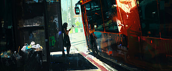 Girl Texting On Bus Side , girl, artist, artwork, digital-art HD wallpaper