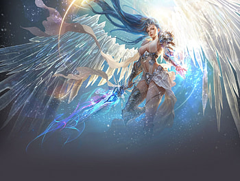 Glacia, blue, feathers, cute, angel, long hair, abstract, fantasy woman, wings, sweet, art, sword, blue hair, beautiful, armor, fantasy, pretty, lovely, ice HD wallpaper