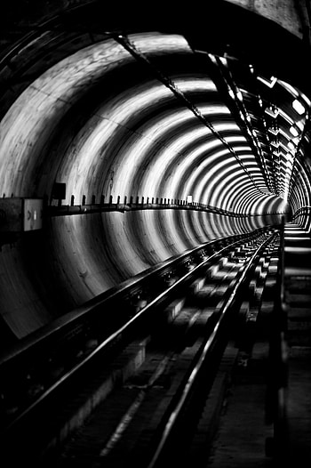 Miscellanea, Miscellaneous, Bw, Tunnel, Underground, Rails, Metro, Subway HD phone wallpaper