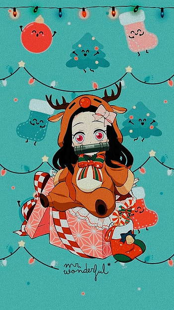 Nezuco Christmas, pink, anime Christmas HD phone wallpaper