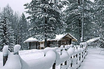 Building, Nature, Pine, Snow, House, Fence, Construction, Drifts, Izba, Robe, Garb HD wallpaper