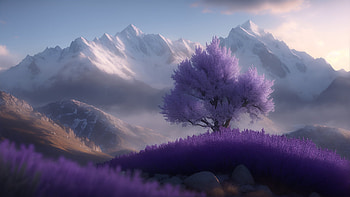 Alpine Landscape, tree, purple, mountain, landscape, flower HD wallpaper
