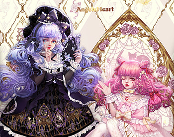Freya and Eruda, blue, freya, frumusete, girl, pink, fantasy, couple, luminos, milkyu dong, eruda HD wallpaper