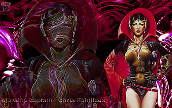 Starship Captain, abstact, 3d, fantasy, red, space, stars, people, woman HD wallpaper