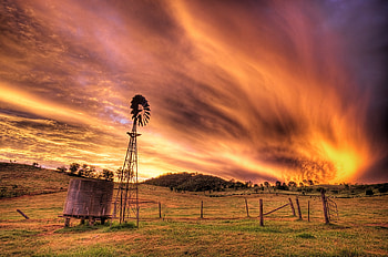 Nature, Sky, Clouds, Field, Evening, Mill, Current, Transformer HD wallpaper
