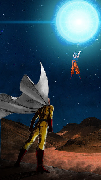 Saitama vs gokú, goku, dragon_ball_z, saitama_vs_goku, anime, one_punch_man HD phone wallpaper