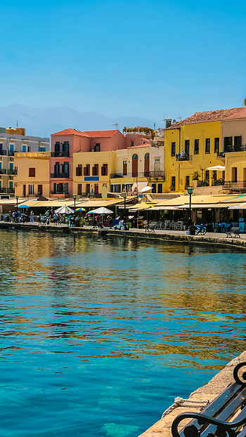 Crete coast street lights, Cities building HD phone wallpaper