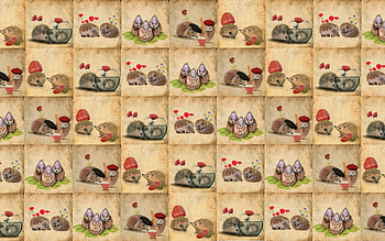 Pattern, art, collage, texture, hedgehog, cute HD wallpaper