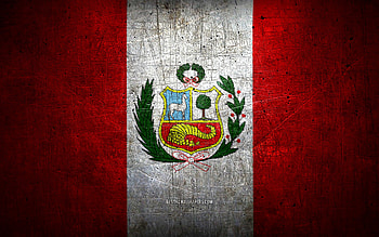 Peruvian metal flag, grunge art, South American countries, Day of Peru, national symbols, Peru flag, metal flags, Flag of Peru, South America, Peruvian flag, Peru HD wallpaper
