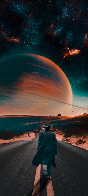 Walk alone 2, moon, night, day, space HD phone wallpaper