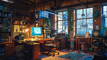 Cozy Lofi Home Office: Ultra, lofi, home office, office, workspace, interior HD wallpaper