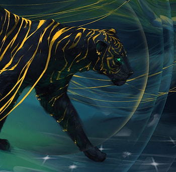 Tiger, lordm, golden, black, art, fantasy, green, tigru HD wallpaper