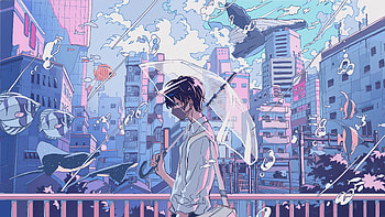 Anime Boy Umbrella Underwater Fantasy, anime-boy, anime, artist, artwork, digital-art HD wallpaper
