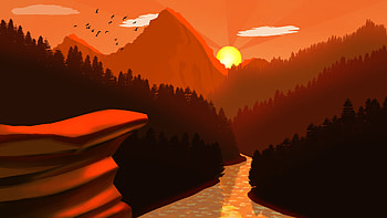 Sunset Mountains Mimimalist, sunset, mountains, minimalism, minimalist, artist, artwork, digital-art HD wallpaper