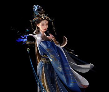 Fantasy girl, black, bobo, bo bo, blue, fantasy, girl HD wallpaper