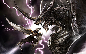 DragonWar, lightning, fantasy, dragon, hot, angry, fight HD wallpaper
