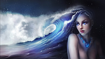 My Ocean, pendant, blue, sandramalie, beauty, vara, wave, sea, white, frumusete, art, girl, woman, summer, jewel, fantasy, luminos HD wallpaper