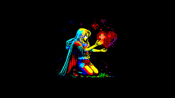 Girl With Big Heart Pixel Art , pixel, heart, oled, artist, artwork, digital-art, dark, black, deviantart HD wallpaper