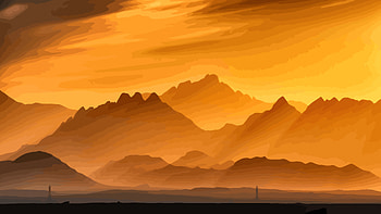 Digital art, sunset, mountains, landscape HD wallpaper