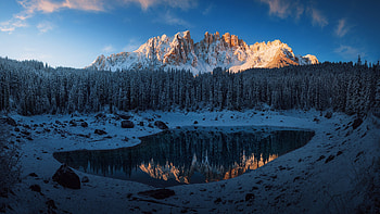 Forest Lake Mountains Snow, forest, lake, mountains, nature, snow HD wallpaper