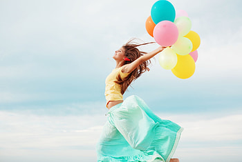 Happiness, graphy, mood, girl, beautiful, woman, balloons, balloon, happy, joy HD wallpaper