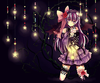 Sexy loli, purple, light, ribbon, cute, girl, stars, loli HD wallpaper