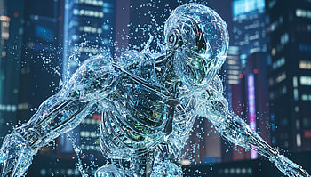 Aqua-Glass Automaton — Cybernetic Organism, Robotic Organism, Android, Cyberpunk, Cityscape HD wallpaper