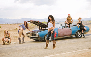 Pussycat-Dolls-And-Car, old car, actresses, car and babes, autobabes HD wallpaper