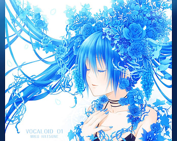Flowery Miku, sexy, hatsune miku, hot, cute, blue hair, girl, vocaloid, long hair, anime girl, miku, rose, anime, flower, female HD wallpaper