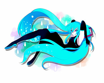 miku-chan, fly, black, aqua, kimu HD wallpaper