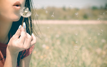 Grass, Miscellanea, Miscellaneous, Girl, Dandelion, Breath, Lips HD wallpaper